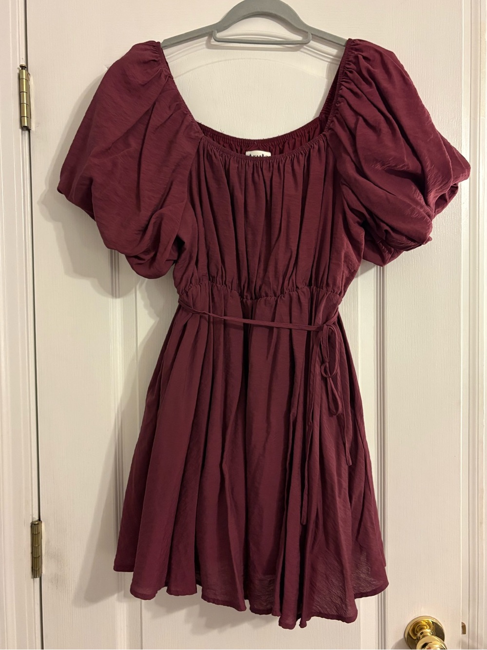 Burgundy Mini Dress with Puff Sleeves